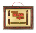 "FLOR-DE-BELAR CIGARS" SELF-FRAMED TIN SIGN.