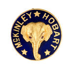 OUTSTANDING "McKINLEY HOBART" ENAMEL STUD FEATURES HIGH RELIEF ELEPHANT WITH RED ENAMEL EYES.