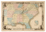 HARPER'S "MAP OF THE SOUTHERN STATES" ASSEMBLED FROM TWO DOUBLE PAGE SPREADS IN 1866/68 BOOKS.