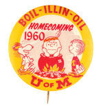 PEANUTS-AUTHORIZED "U OF M" 1960 HOMECOMING BUTTON.