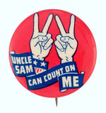 DOUBLE VICTORY SYMBOL HANDS AND TEXT "UNCLE SAM CAN COUNT ON ME."