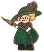 GRACE DRAYTON'S DOLLY DIMPLES CHARACTER AS SUFFRAGETTE ENAMEL PIN.