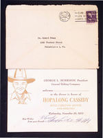 "HOPALONG CASSIDY DINNER" AUTOGRAPHED INVITATION AND ENVELOPE.