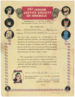 "THE JUNIOR JUSTICE SOCIETY OF AMERICA" COMPLETE 1948 CLUB KIT WITH BADGE.