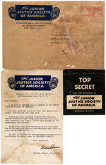 "THE JUNIOR JUSTICE SOCIETY OF AMERICA" COMPLETE 1948 CLUB KIT WITH BADGE.