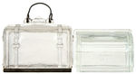 SUITCASE AND SHOWCASE GLASS CANDY CONTAINER PAIR.