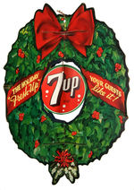 "7UP/THE HOLIDAY FRESH-UP/YOUR GUESTS LIKE IT!" DIE-CUT STORE DISPLAY CHRISTMAS WREATH.