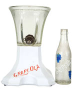 "GRAPE OLA" EARLY CERAMIC DISPENSER AND SODA BOTTLE.