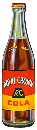 "ROYAL CROWN RC COLA" BOTTLE EMBOSSED LITHO SIGN.