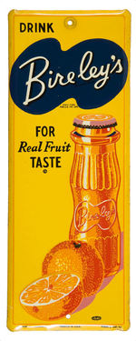 "DRINK BIRELEY'S FOR REAL FRUIT TASTE" EMBOSSED TIN LITHO DOOR PUSH.