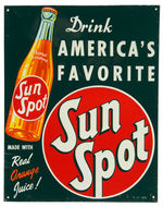 "DRINK SUN SPOT/DRINK AMERICA'S FAVORITE" EMBOSSED TIN LITHO SIGN PAIR.