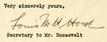 FDR STATIONERY WITH JANUARY 20, 1933 LOUIS HOWE LETTER PLUS FDR RESPONSE CARD.