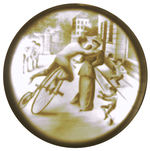 ELABORATE “L.A.W.” STYLIZED HIGH WHEEL BICYCLE MUG WITH LITHOPANE BOTTOM.