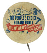 RARE ROOSEVELT-DEWEY CARTOON BEER AD 1944 LITHO BUTTON.