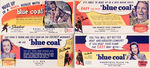 "THE SHADOW BLUE COAL" LOT OF FOUR OUTSTANDING FULL COLOR FULL FIGURE BLOTTERS.