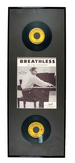 JERRY LEE LEWIS SIGNED RECORD/SHEET MUSIC DISPLAY.