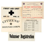 WWII BOSTON AREA EXTENSIVE CITIZENS DEFENSE CORPS. AIR RAID WARDEN LOT.