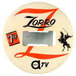 ZORRO RARE CONVENTION BUTTON WITH LOGOS OF 7up AND ABC/TV.