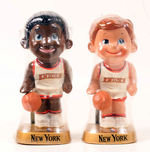 "NEW YORK NICKS 'LIL DRIBBER' NBA BASKETBALL MASCOT" BOBBING HEAD-STYLE PAIR.