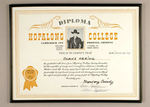 "HOPALONG COLLEGE" FRAMED DIPLOMA.