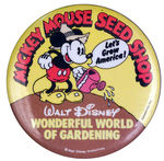 "MICKEY MOUSE SEED SHOP" RARE 1970s AD BUTTON.