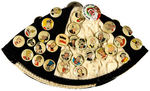 KELLOGG'S PEP FELT BEANIE COVERED IN BUTTONS MOSTLY FROM KELLOGG'S COMIC SERIES.