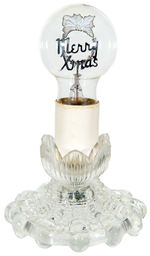 "MERRY XMAS" LIGHT BULB IN GLASS HOLDER.