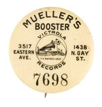 BALTIMORE "VICTROLA RECORDS" DEALER'S BUTTON FROM HAKE COLLECTION & CPB.