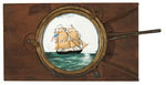 TALL SHIP MAGIC LANTERN SLIDE IN MECHANICAL WOODEN HOUSING.