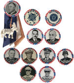 WORLD WAR II ERA 11 BUTTONS WITH FOUR PRESIDENTIAL CANDIDATES AND FOUR MILITARY LEADERS.