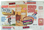 "POST HONEY COMB" CEREAL BOX FLAT FOR FREE MINIATURE 1968 LICENSE PLATE.