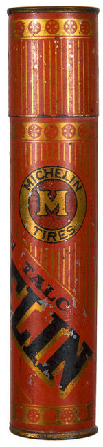 "MICHELIN TIRES TALC"  EARLY 1900s TIRE DEALER PREMIUM TIN.