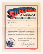 SUPERMAN "SUPERMEN OF AMERICA" CLUB CERTIFICATE FIRST VERSION.