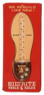 "BILTRITE HEELS & SOLES" EMBOSSED SHOE REPAIR SHOP THERMOMETER.