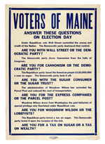 WOODROW WILSON "VOTERS OF MAINE" 1916 CAMPAIGN POSTER.