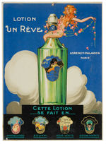 "LOTION UN REVE" FRENCH DIE-CUT STORE SIGN WITH TOPLESS PRETTY GIRL.