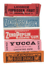 "ZENO CHEWING GUM" ASSORTMENT OF FIVE EARLY 1900s WRAPPERS."