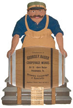 "GEORGE F. BAUER COOPERAGE WORKS" BEER BARREL MAKER 1907 LARGE EMBOSSED DIE-CUT CALENDAR.