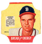 1951 FISCHER'S BASEBALL PLAYER BREAD END LABEL OF JOHNNY SAIN