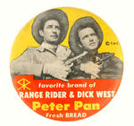 STORE CLERK'S "RANGE RIDER AND DICK WEST" BUTTON.