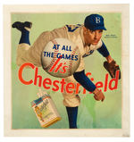 BROOKLYN DODGERS PITCHER WHIT WYATT "CHESTERFIELD" LINEN-MOUNTED ADVERTISING POSTER.