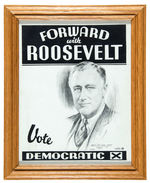 "FORWARD WITH ROOSEVELT/VOTE DEMOCRATIC" SMALL FRAMED CARDBOARD POSTER FOR 1936.