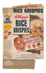 HOWDY DOODY RICE KRISPIES CEREAL BOX WITH DILLY DALLY MASK.