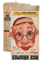 HOWDY DOODY RICE KRISPIES CEREAL BOX WITH DILLY DALLY MASK.