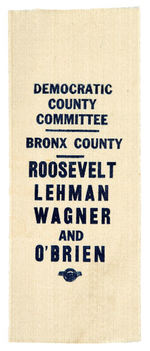 FDR 1928 GOVERNOR RIBBON FOR "BRONX COUNTY" FROM JOE JACOBS COLLECTION.