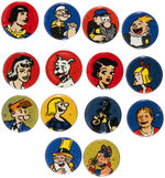 COMIC CHARACTER 1950s GROUP OF 14 BUTTONS WITH TEXT LIMITED TO COPYRIGHT SYMBOL.