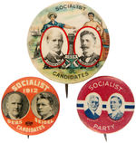 DEBS 1904, DEBS 1912 AND BENSON 1916 THREE SOCIALIST PARTY JUGATE BUTTONS.