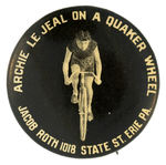 RARE BUTTON FOR EARLY CYCLIST WHO LATER DIED MOTORCYCLE RACING.