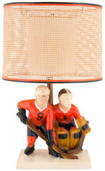 NHL PHILADELPHIA FLYERS BERNIE PARENT/DAVE SCHULTZ LARGE FIGURAL PLASTER LAMP.