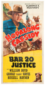 "HOPALONG CASSIDY IN BAR 20 JUSTICE" THREE SHEET POSTER.